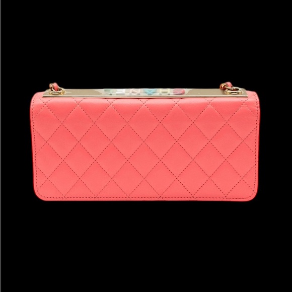 Chanel Wide Trendy CC Wallet on Chain Hot Pink Lambskin Leather RARE Rainbow! - Picture 15 of 16